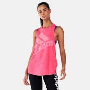 Women's Adidas Badge of Sport Racerback Logo Tank | Real Pink| Size Small
